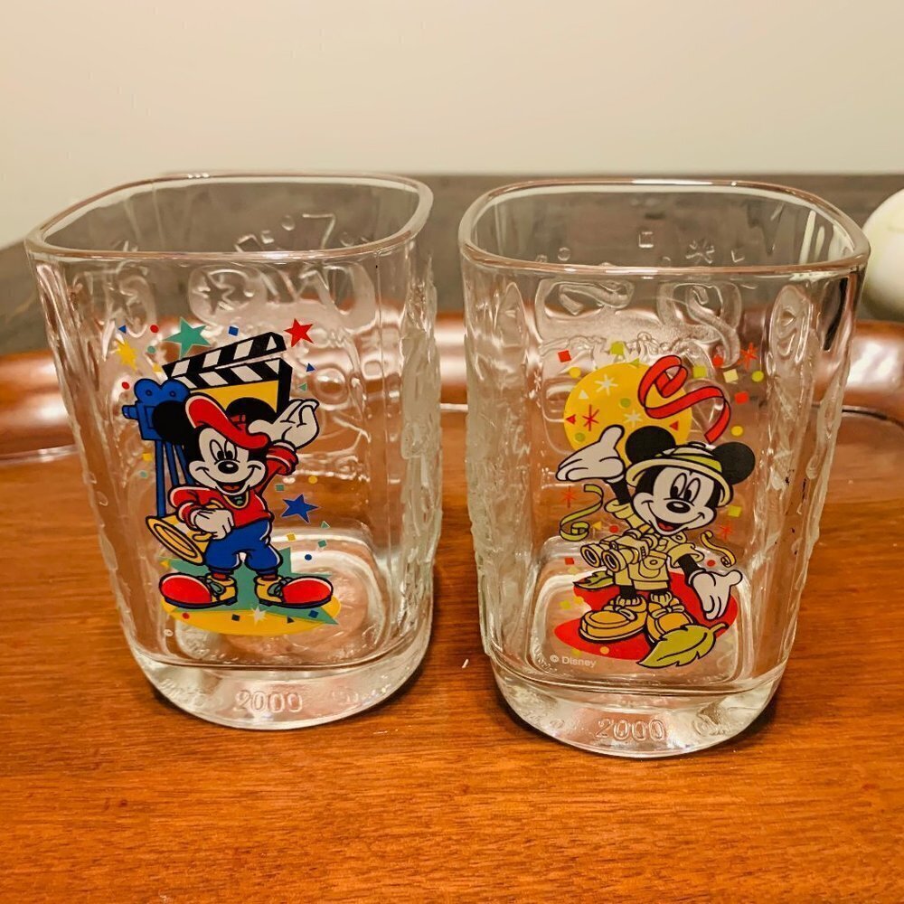 Vintage McDonals Disney 2000 Celebration Collection Glasse Cups Mugs - set of 2